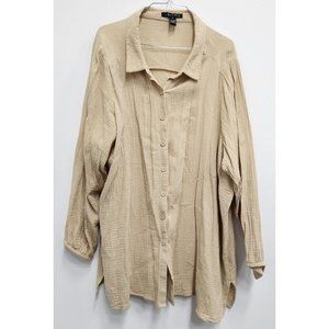 A Love Story Beige Gauze Coastal Grandma Lagenlook Cotton Shirt Size 3X